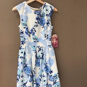Back Keyhole Blue Floral Print Dress